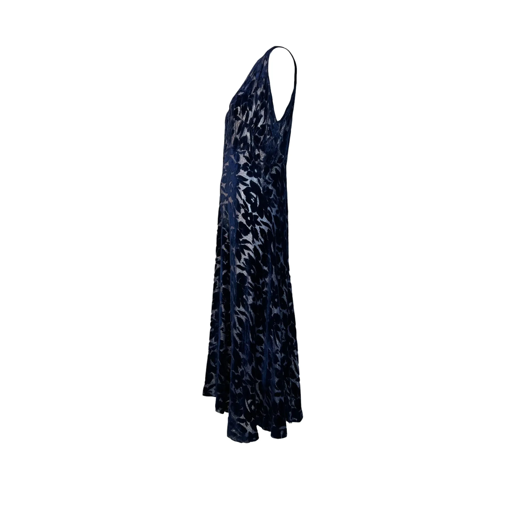 1920's Luxurious Blue Floral Cut Velvet Gown