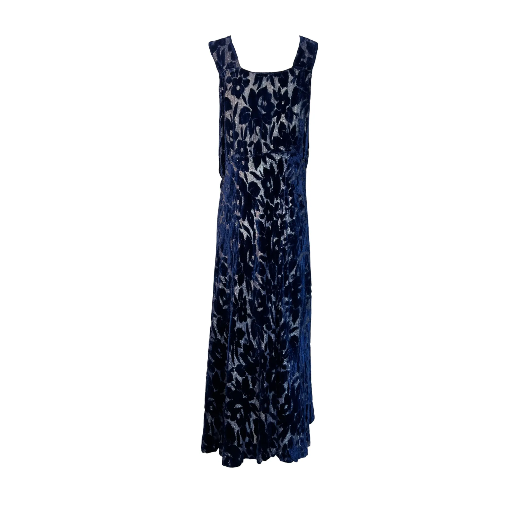 1920's Luxurious Blue Floral Cut Velvet Gown