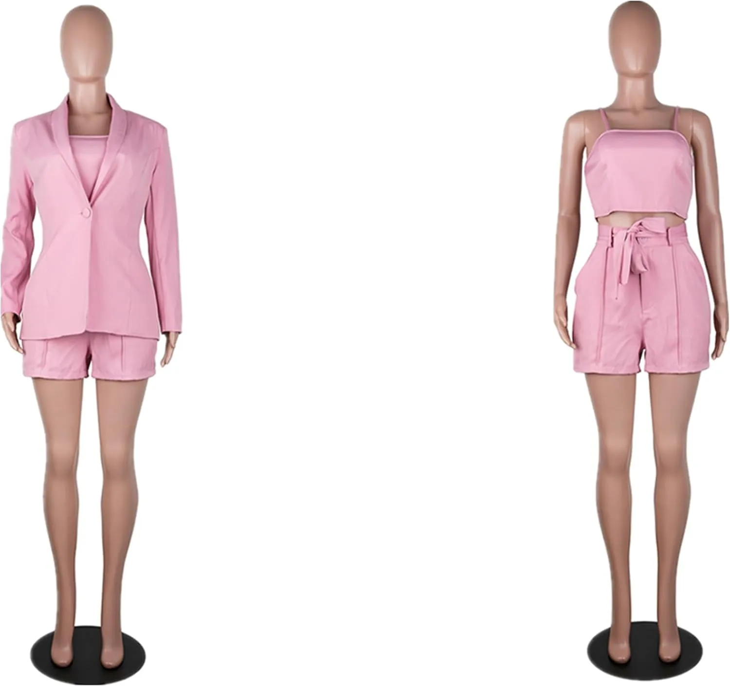 3 Piece Blazer Sets for Women Open Front Button Blazer   Crop Tops   Shorts Bottoms with Belt Business Suit Sets