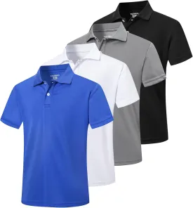 4 Pack Boys Mesh Athletic Polo Shirt Quick Dry Golf Moisture Wicking Active Short Sleeve for Youth