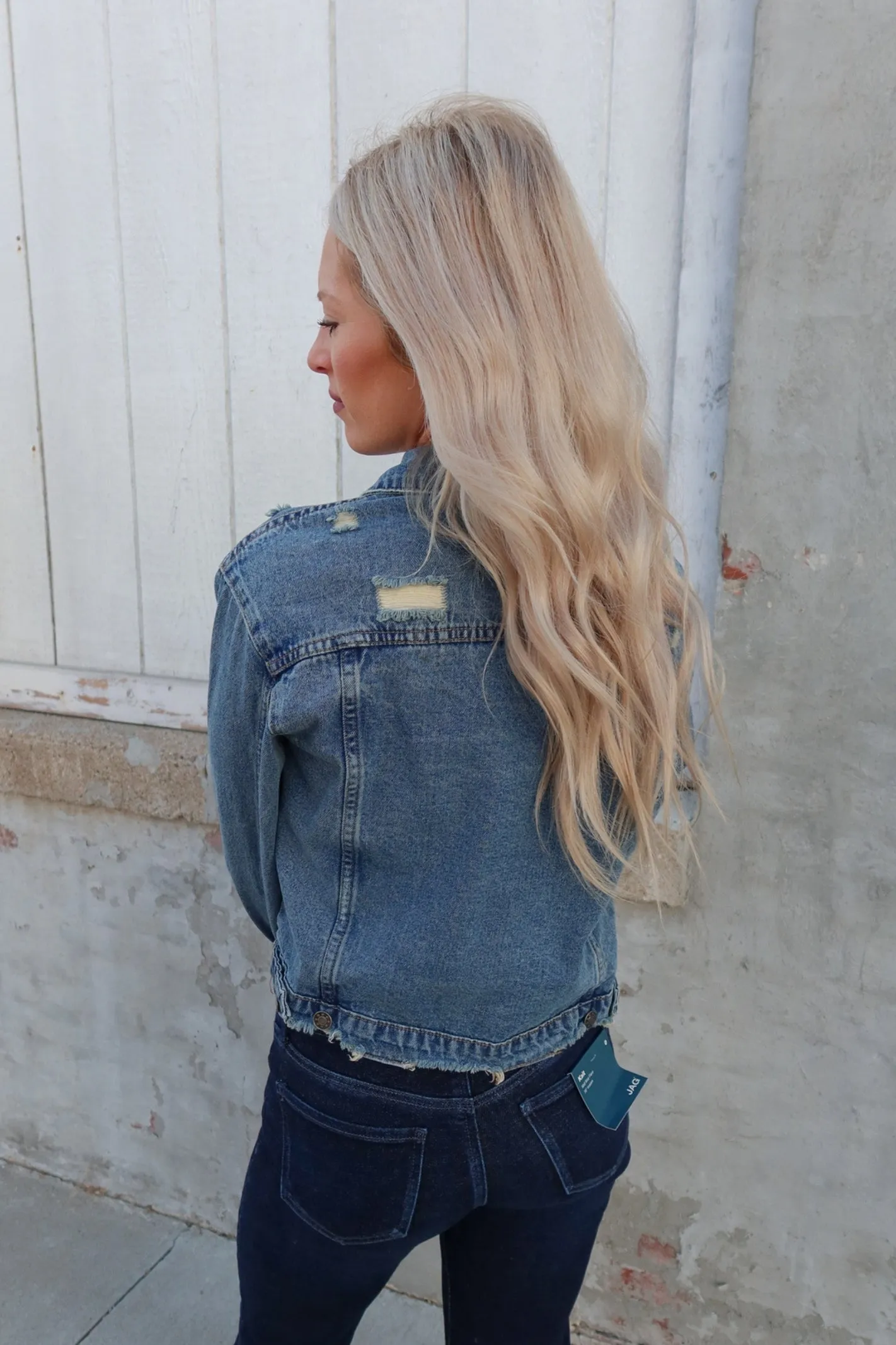 Afternoon Date Distress Hem Cropped Denim Jacket