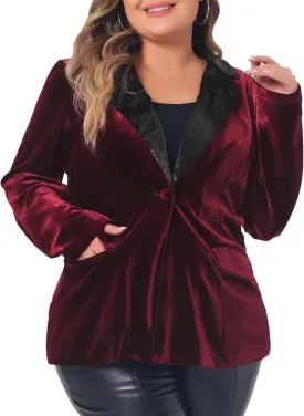 Agnes Orinda Plus Size Velvet Blazer Jacket for Women Vintage Evening Sparkle Party Suit Blazers with Pockets