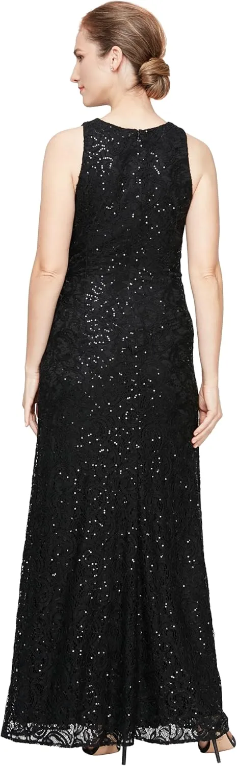 Alex Evenings Women's Long Sleeveless Mother of The Bride Dress W/Cascade Ruffle & Front Slit (Petite and Regular Sizes)