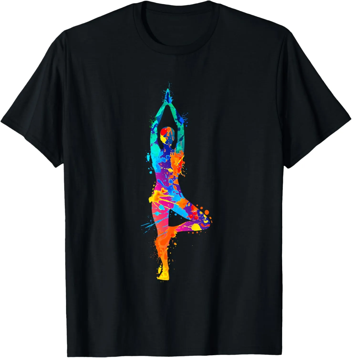 Artistic Yoga Watercolor Yoga Tree Colorful T-Shirt
