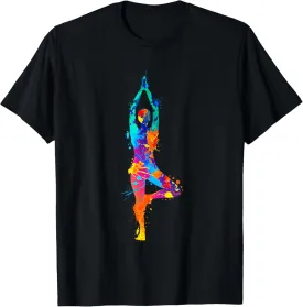 Artistic Yoga Watercolor Yoga Tree Colorful T-Shirt