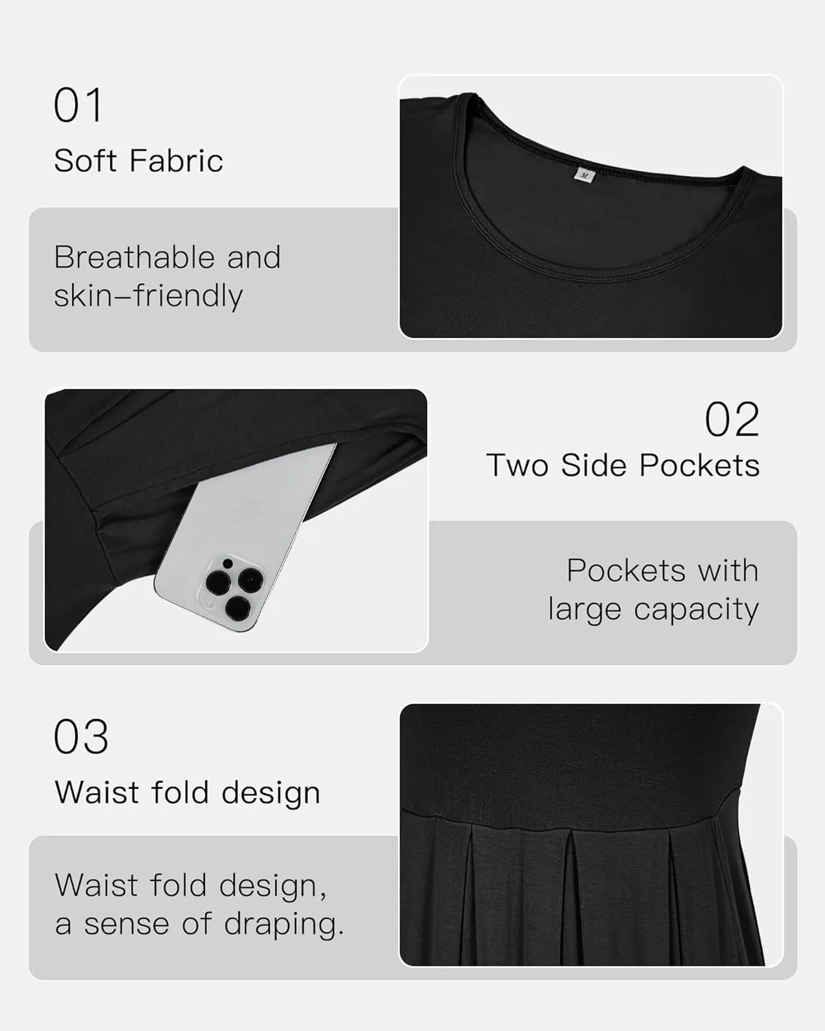 AUSELILY Women's Short Sleeve Summer Dress Pleated Loose Swing Knee Length Dresses with Pockets 2025 New