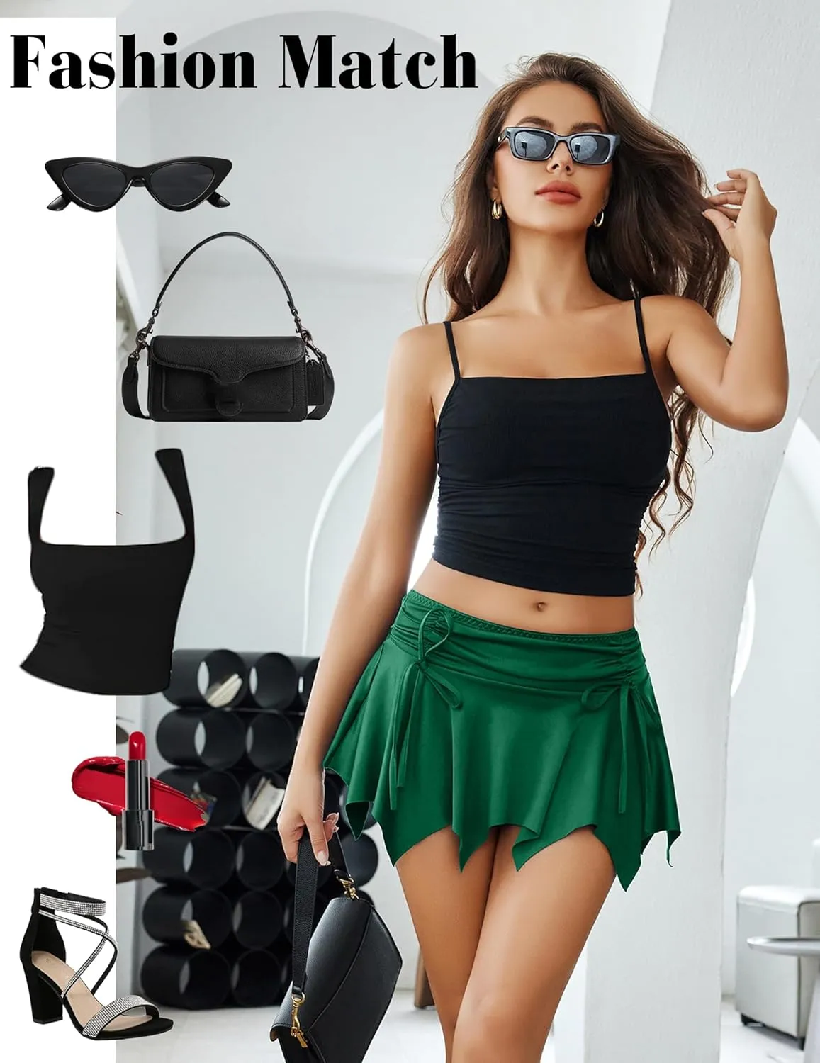 Avidlove Mini Skirt Flowy Stretchy Hem Sexy Y2k Asymmetrical Skirt with Drawstring Ruched Bow Beach Short Skirt