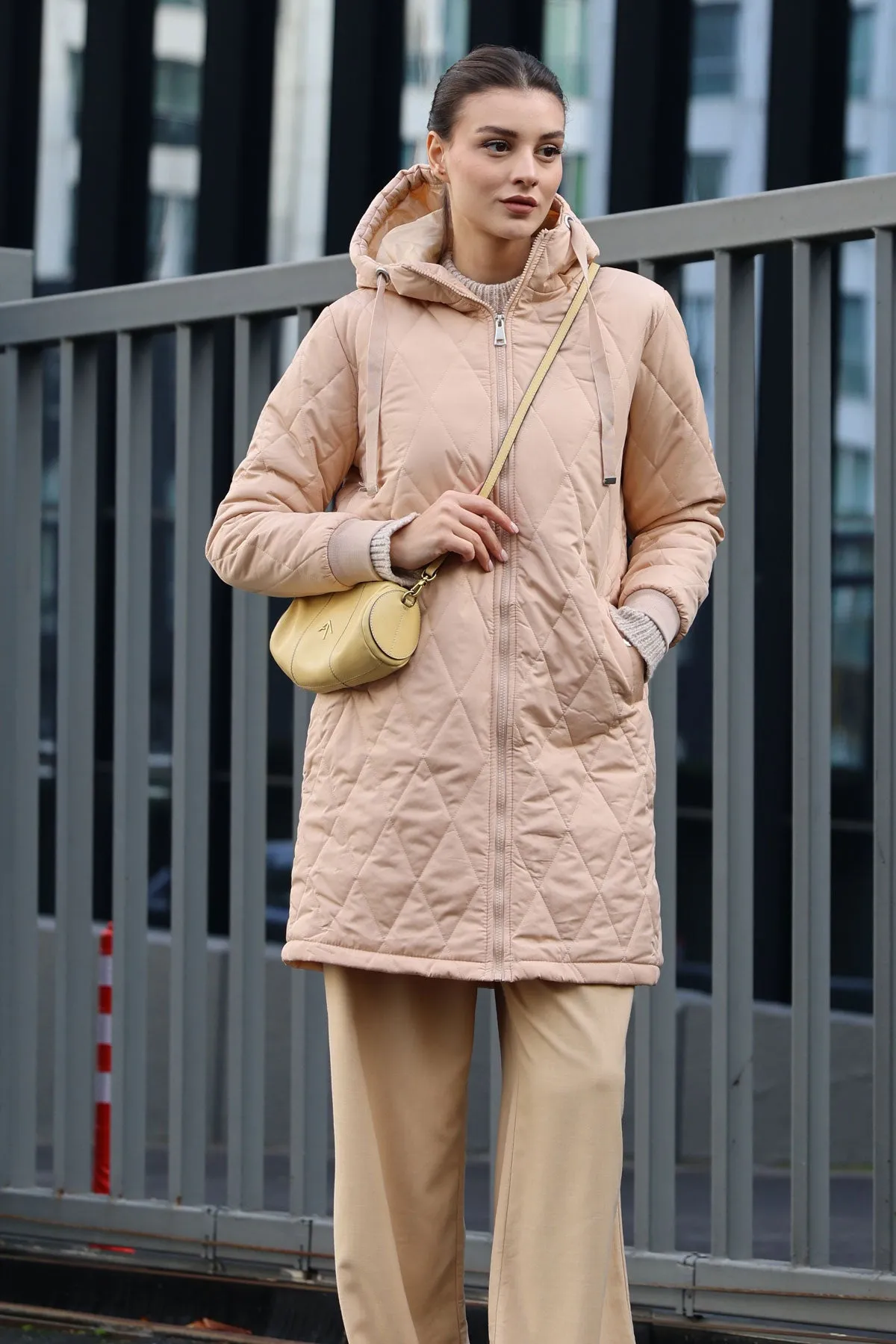 BGD Women Quilted Long Puffer Jacket - Beige - Avondale