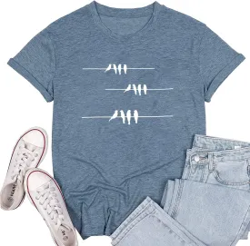 Bird T-Shirts for Women Funny Nature Graphic Tees Bird Lover T Shirts Casual Short Sleeve Crew Neck Novelty Summer Tops