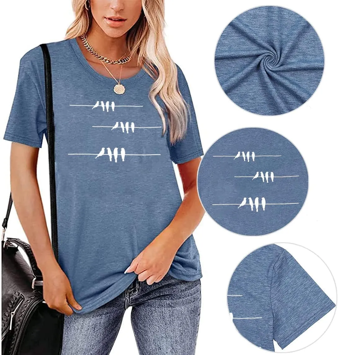 Bird T-Shirts for Women Funny Nature Graphic Tees Bird Lover T Shirts Casual Short Sleeve Crew Neck Novelty Summer Tops