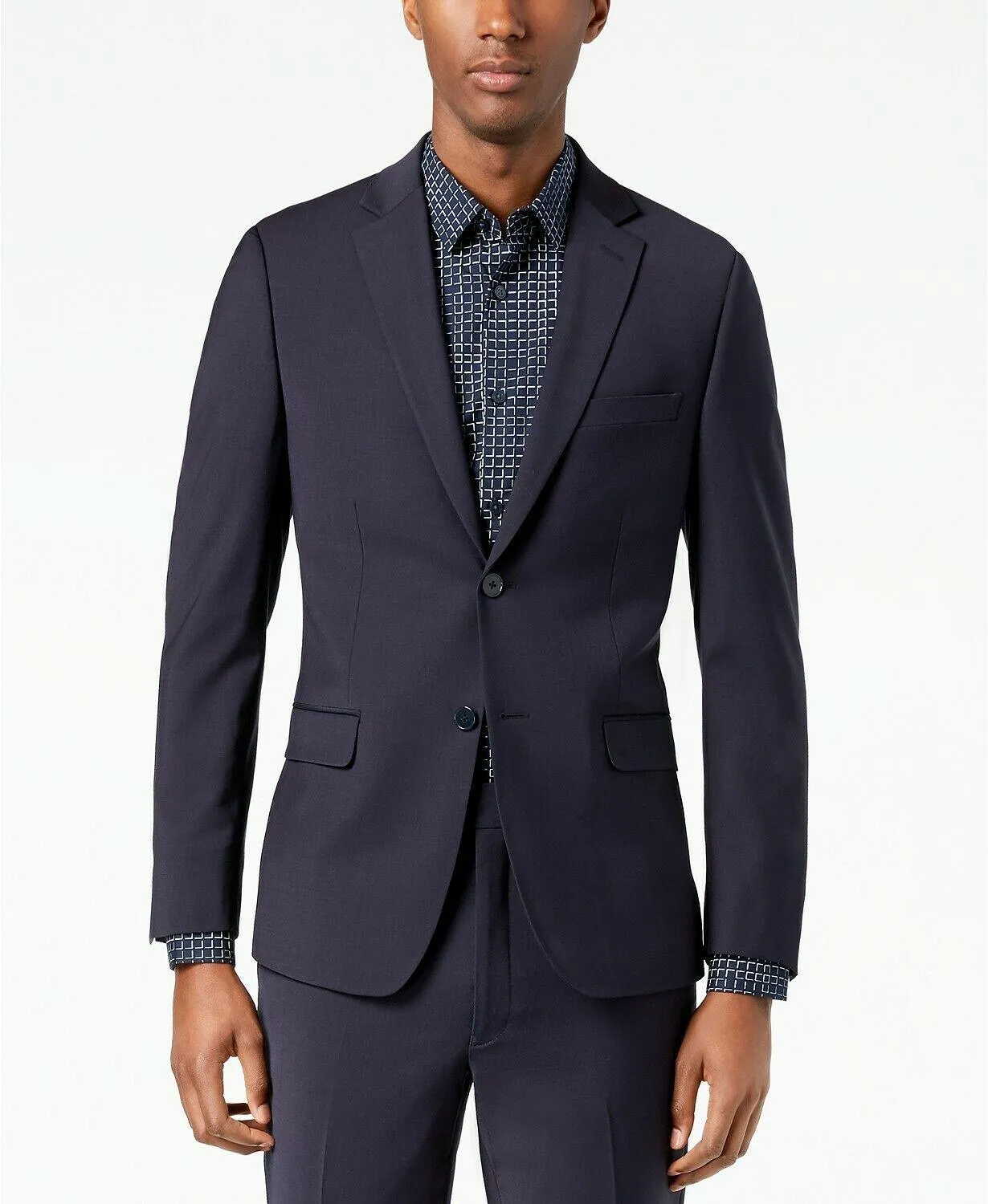 Calvin Klein Mens Skinny fit Suit Jacket Blazer 42 L Blue Solid Stretch