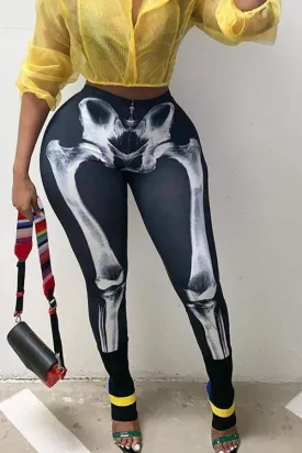 Casual Printed Black Skinny Pants
