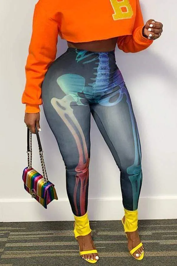 Casual Printed Black Skinny Pants