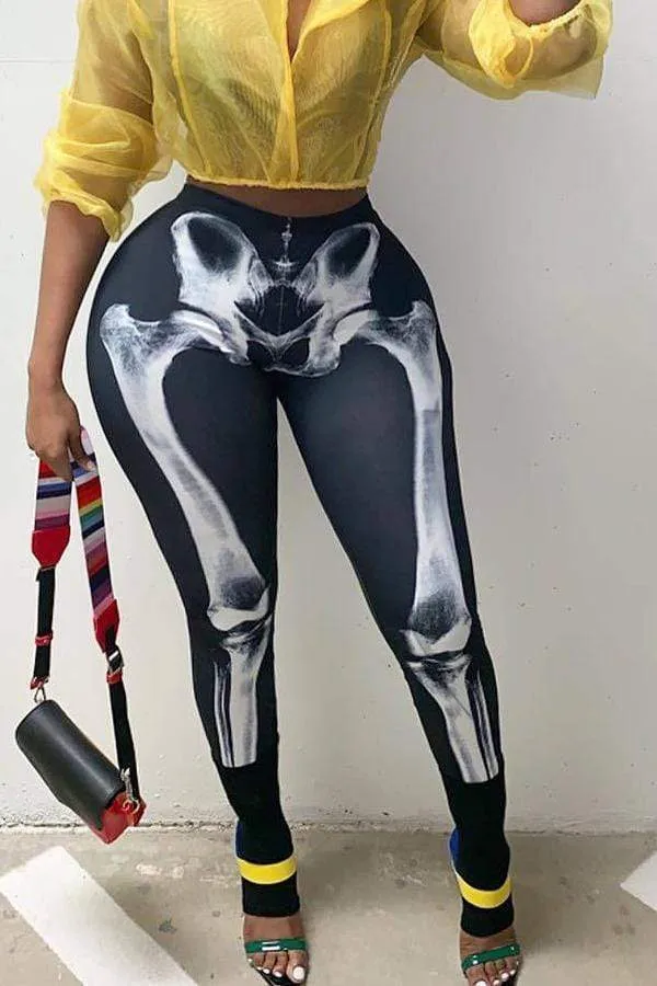 Casual Printed Black Skinny Pants