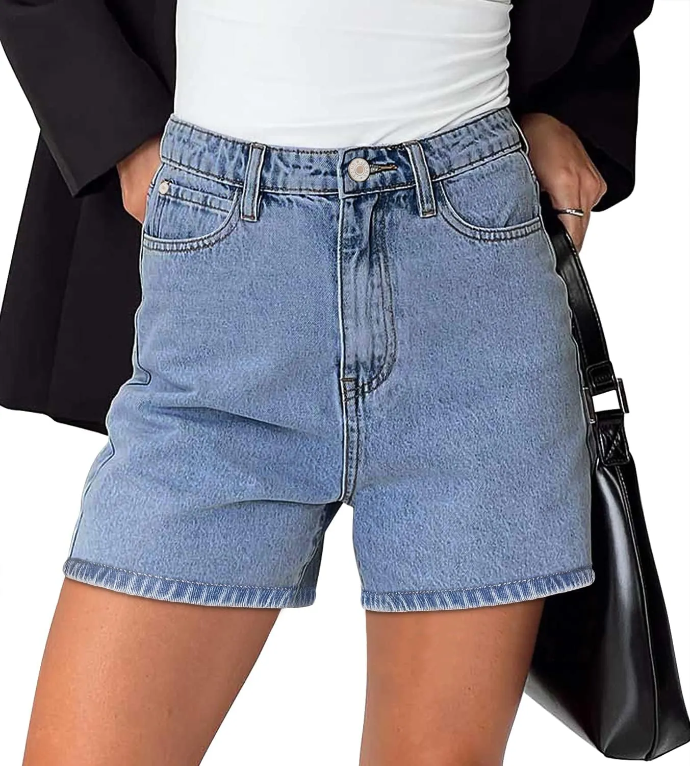 CHICZONE Womens Mid-High Waisted Ripped Denim Jean Shorts Cutoff Stretchy Summer Hot Short Pants