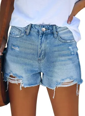 CHICZONE Womens Mid-High Waisted Ripped Denim Jean Shorts Cutoff Stretchy Summer Hot Short Pants