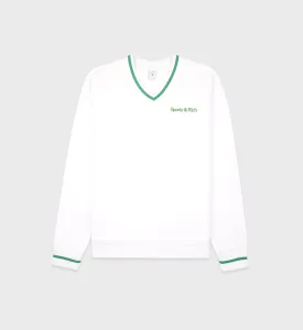 Classic Logo Embroidered V-Neck Sweatshirt - White/Verde