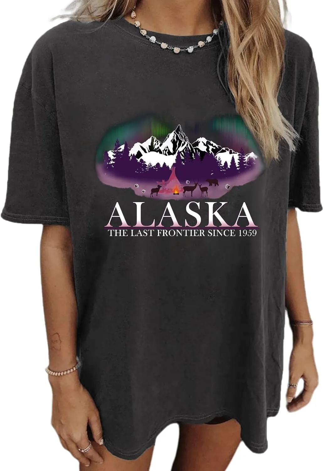 CSDAJIO Women's Graphic Oversized Tshirt Vintage Half Sleeve Round Neck Baggy Tee Summer Casual Tunic Shirt