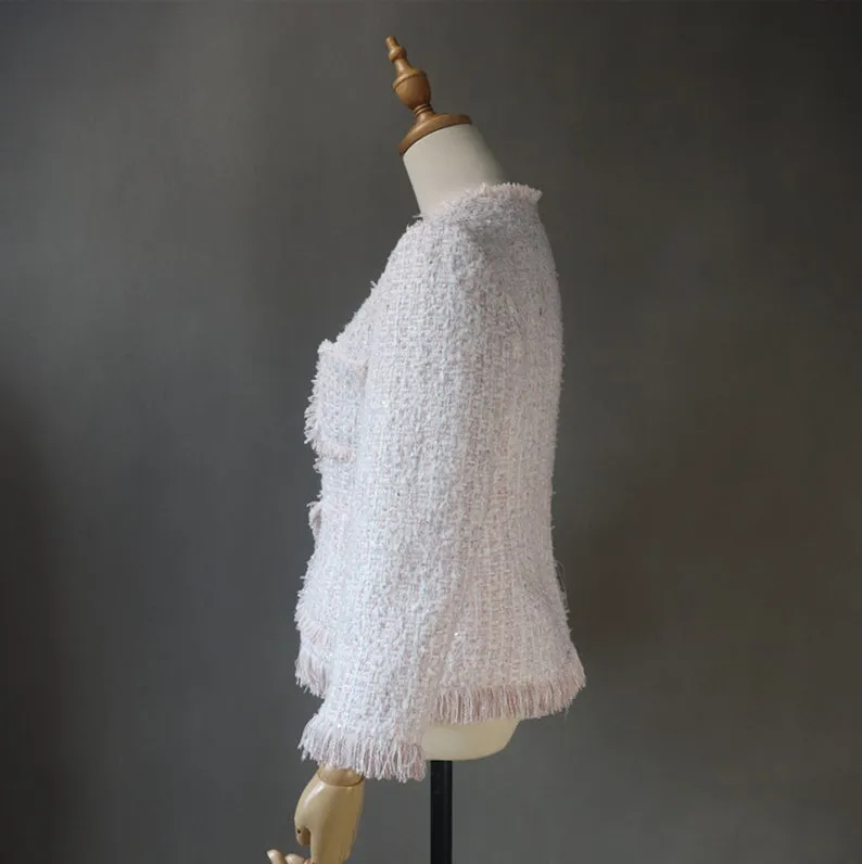 Custom made Baby Pink Tweed Jacket Coat Blazer