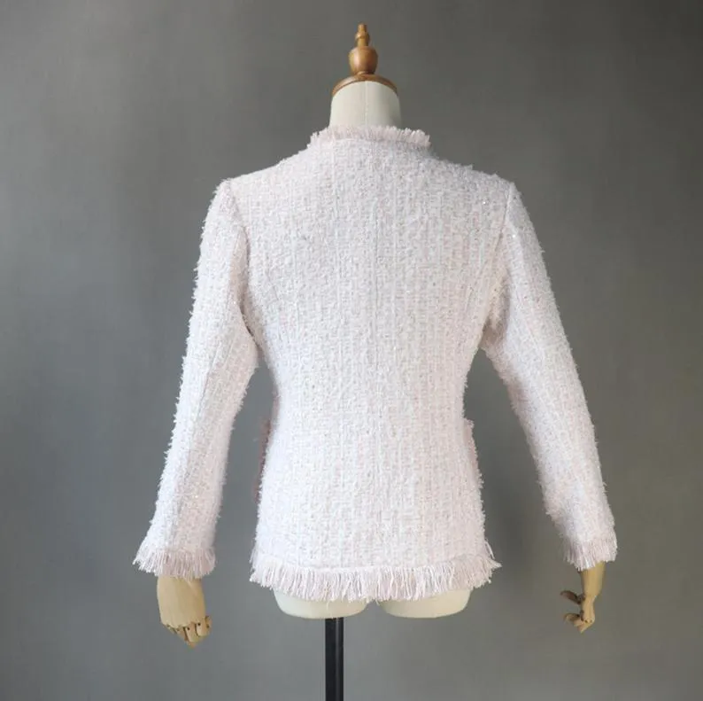 Custom made Baby Pink Tweed Jacket Coat Blazer