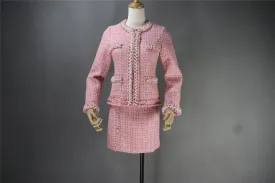 Custom Made Pearls Diamonds Checked Tweed Jacket    Skirt Suit