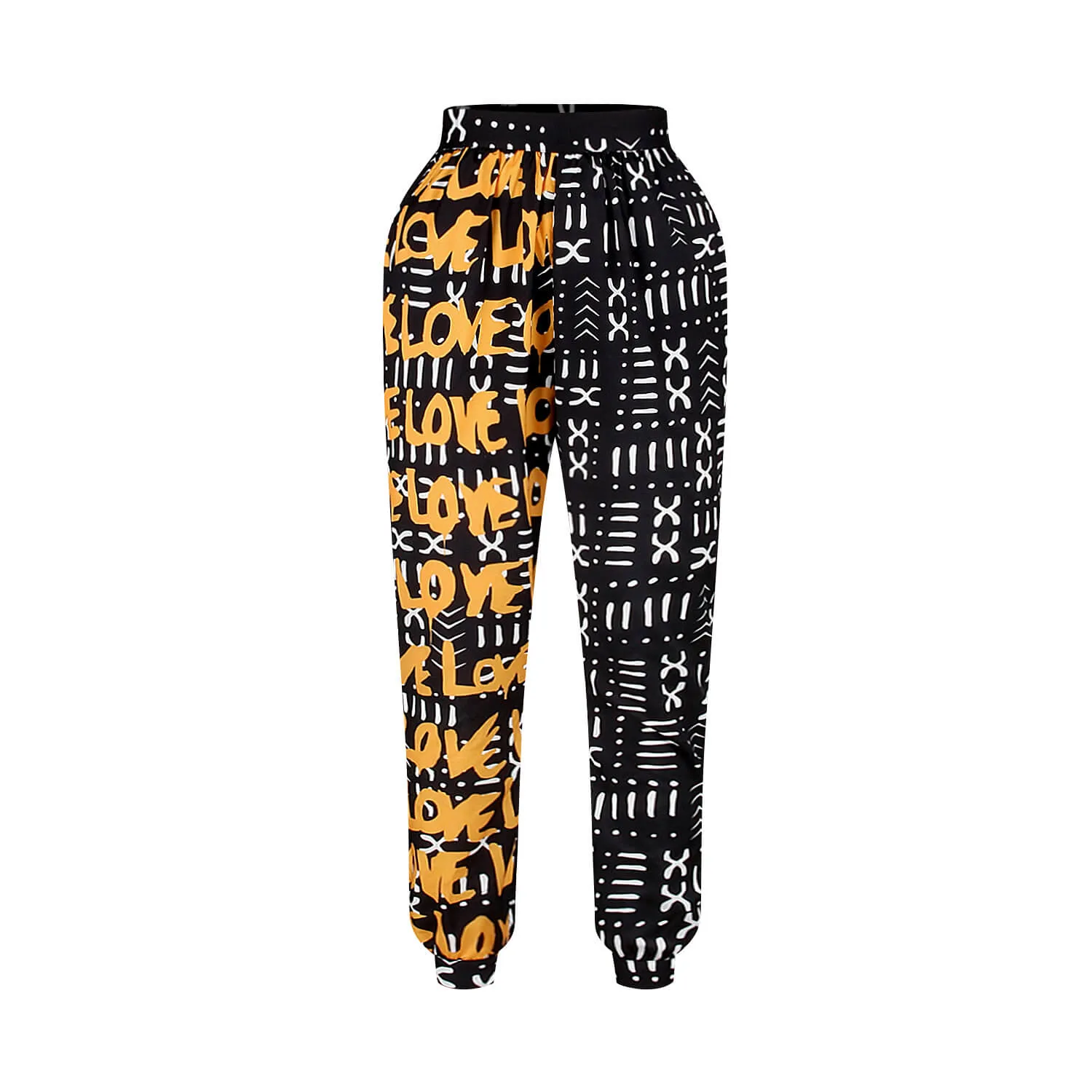 Elastic Waist Pegged High Waist Chain Pants