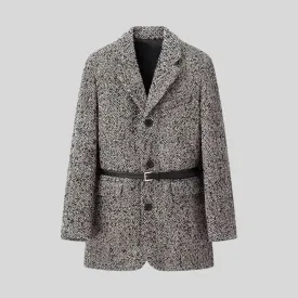 Elegant Belted Blazer Coat - Gray