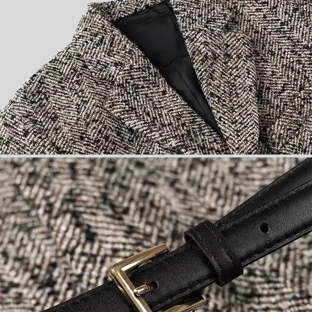 Elegant Belted Blazer Coat - Gray