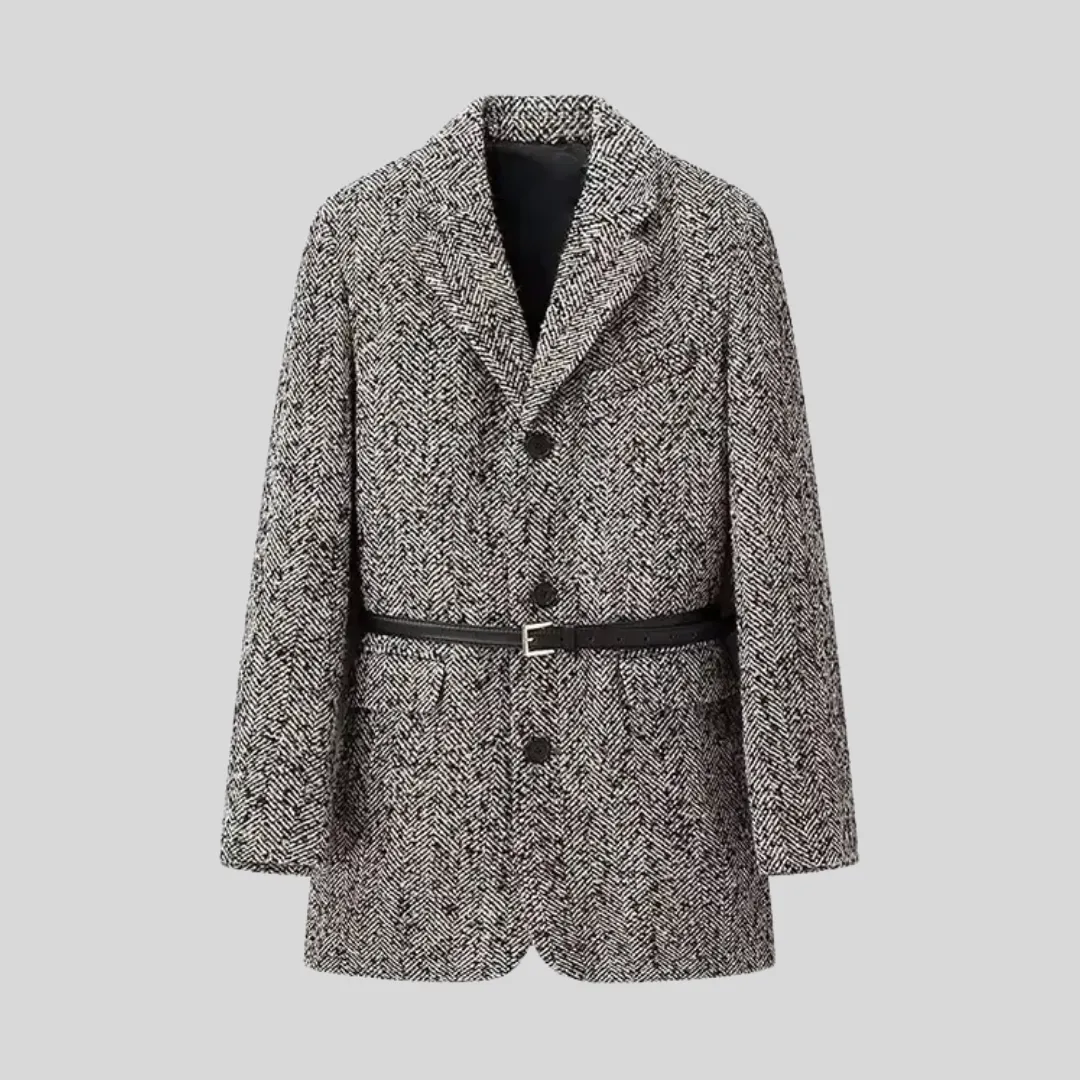 Elegant Belted Blazer Coat - Gray