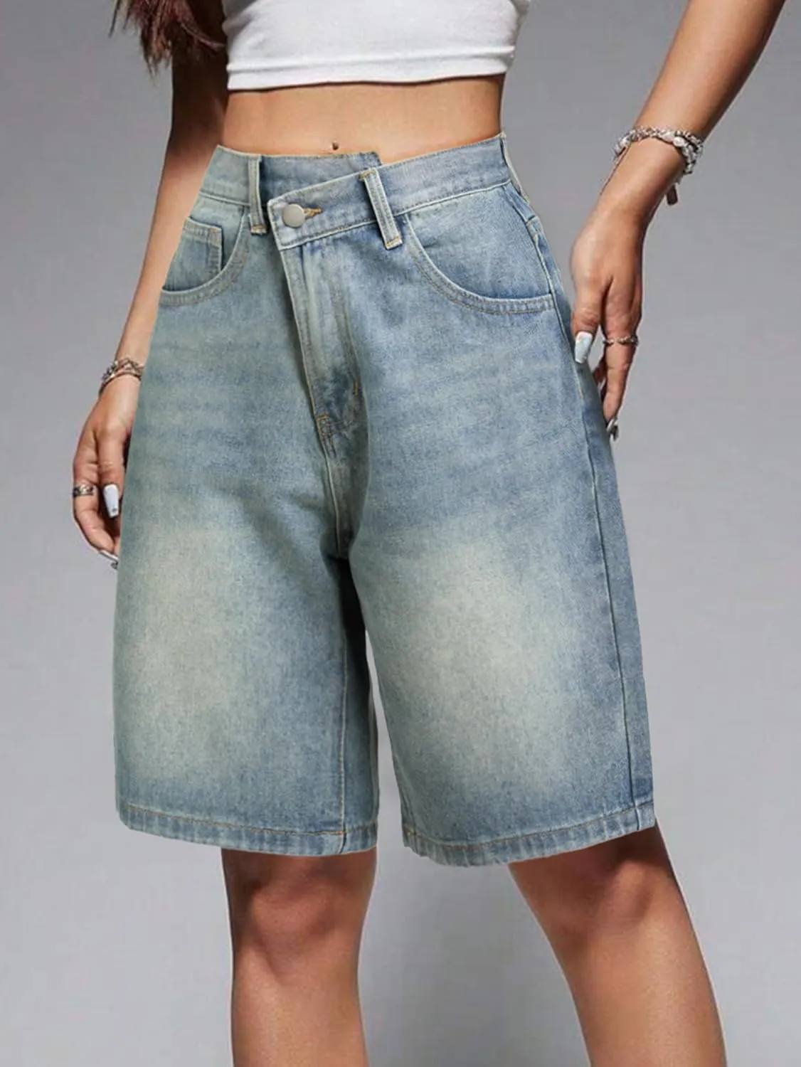 EMMIOL Women Jorts Baggy Jeans Jorts Outfits Mid-Low Waisted Denim Y2K Shorts Summer Hot Short Pants Streetwear