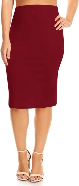 FashionStream Women's Plus Size High Waist Elastic Band Solid Pencil Bodycon Office Work Midi Skirt