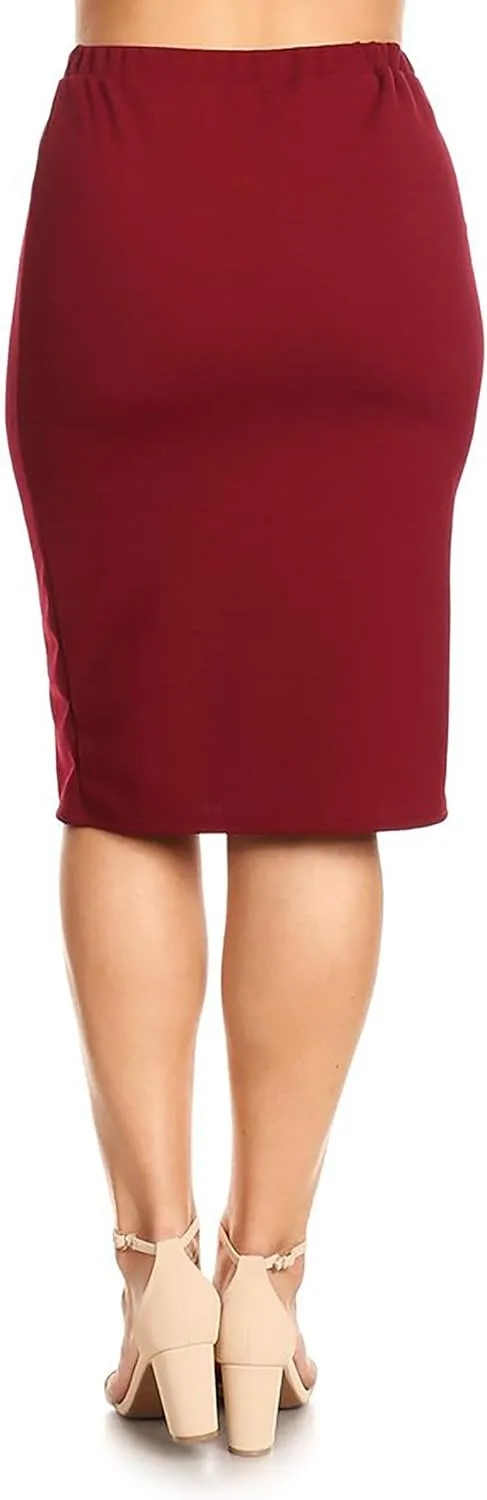 FashionStream Women's Plus Size High Waist Elastic Band Solid Pencil Bodycon Office Work Midi Skirt
