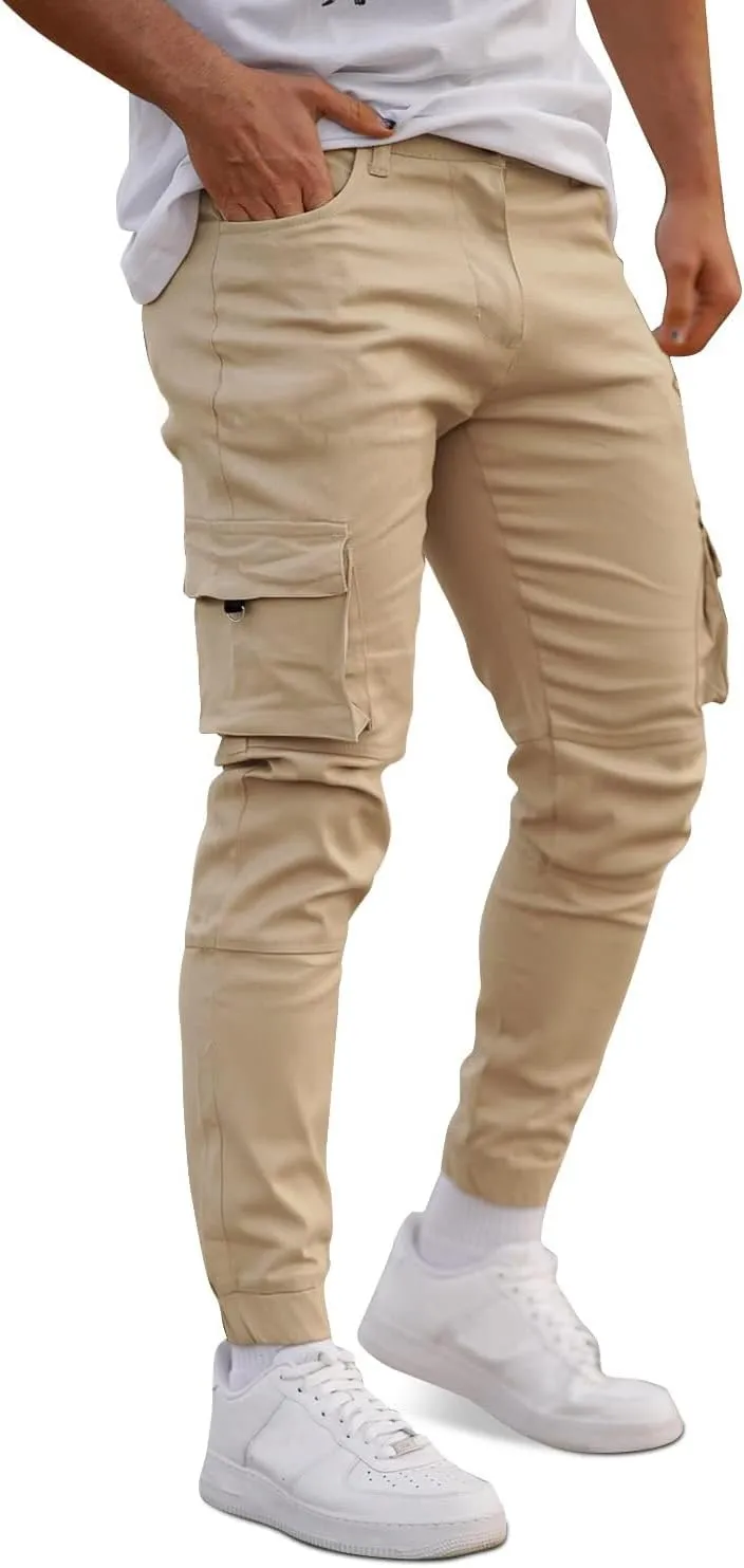GINGTTO Mens Cargo Jogger Pants Slim Fit Stretch Zipper Pockets Thick Cotton Pants for Men