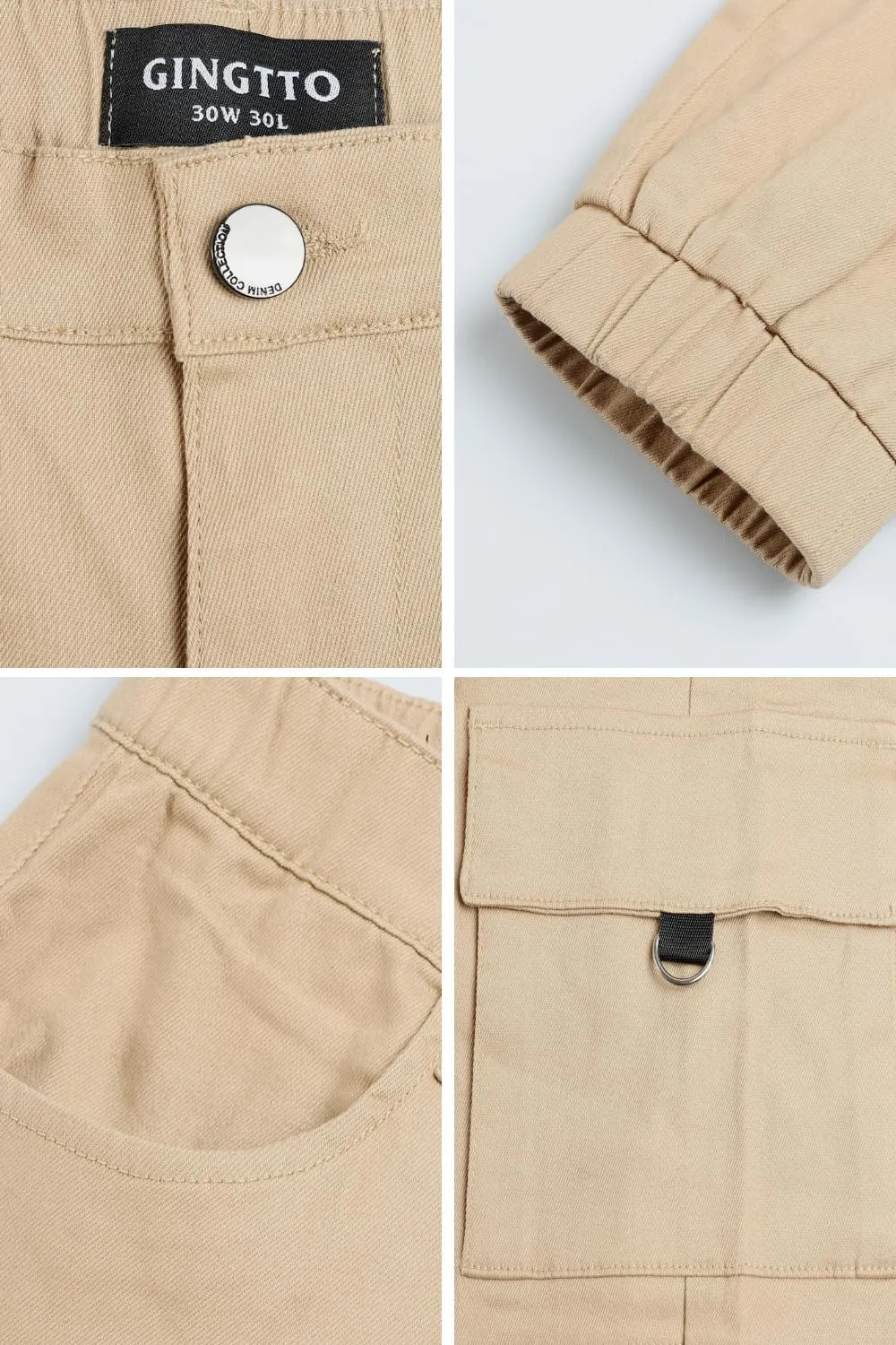 GINGTTO Mens Cargo Jogger Pants Slim Fit Stretch Zipper Pockets Thick Cotton Pants for Men