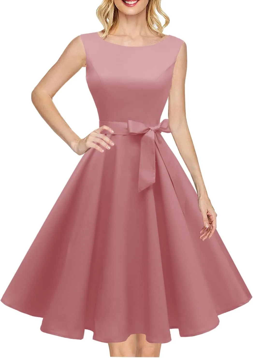 Hanpceirs Women's Boatneck Sleeveless Swing Vintage 1950s Cocktail Dress New