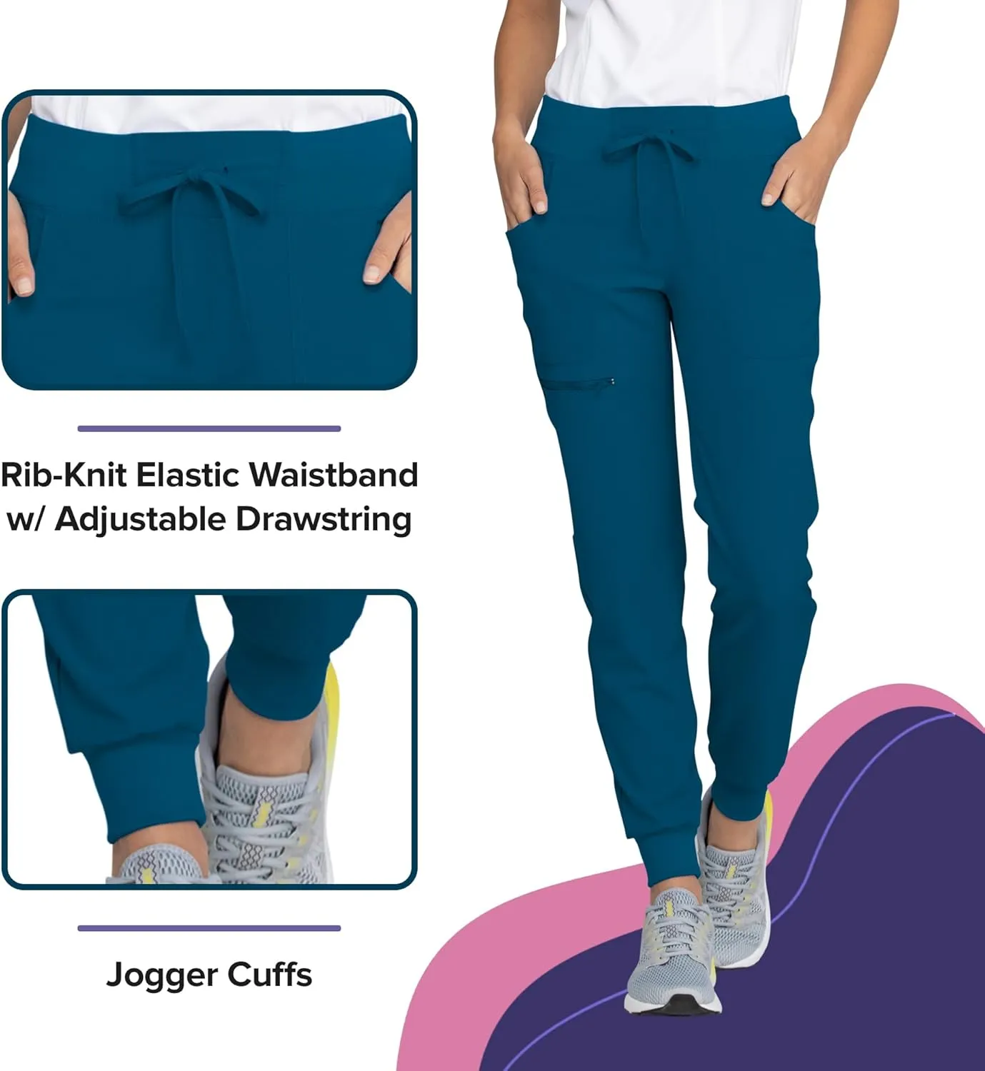 Heartsoul Women's Medical Scrub Jogger Pants Contemporary fit Drawstring waistband Jogger With 5 Pockets - HS030