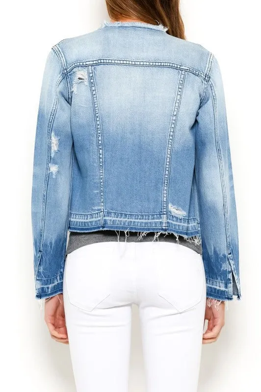 Hidden Jeans Collarless Denim Jacket