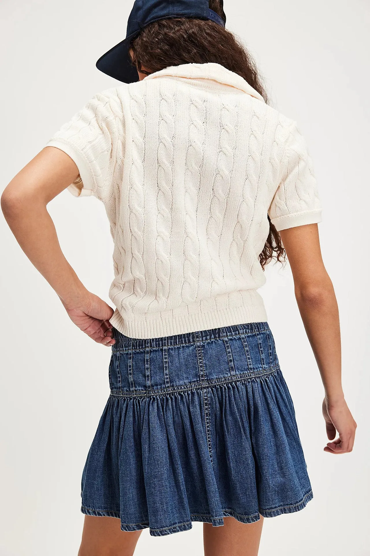 High Waist Casual Retro Denim Pleated Skirt