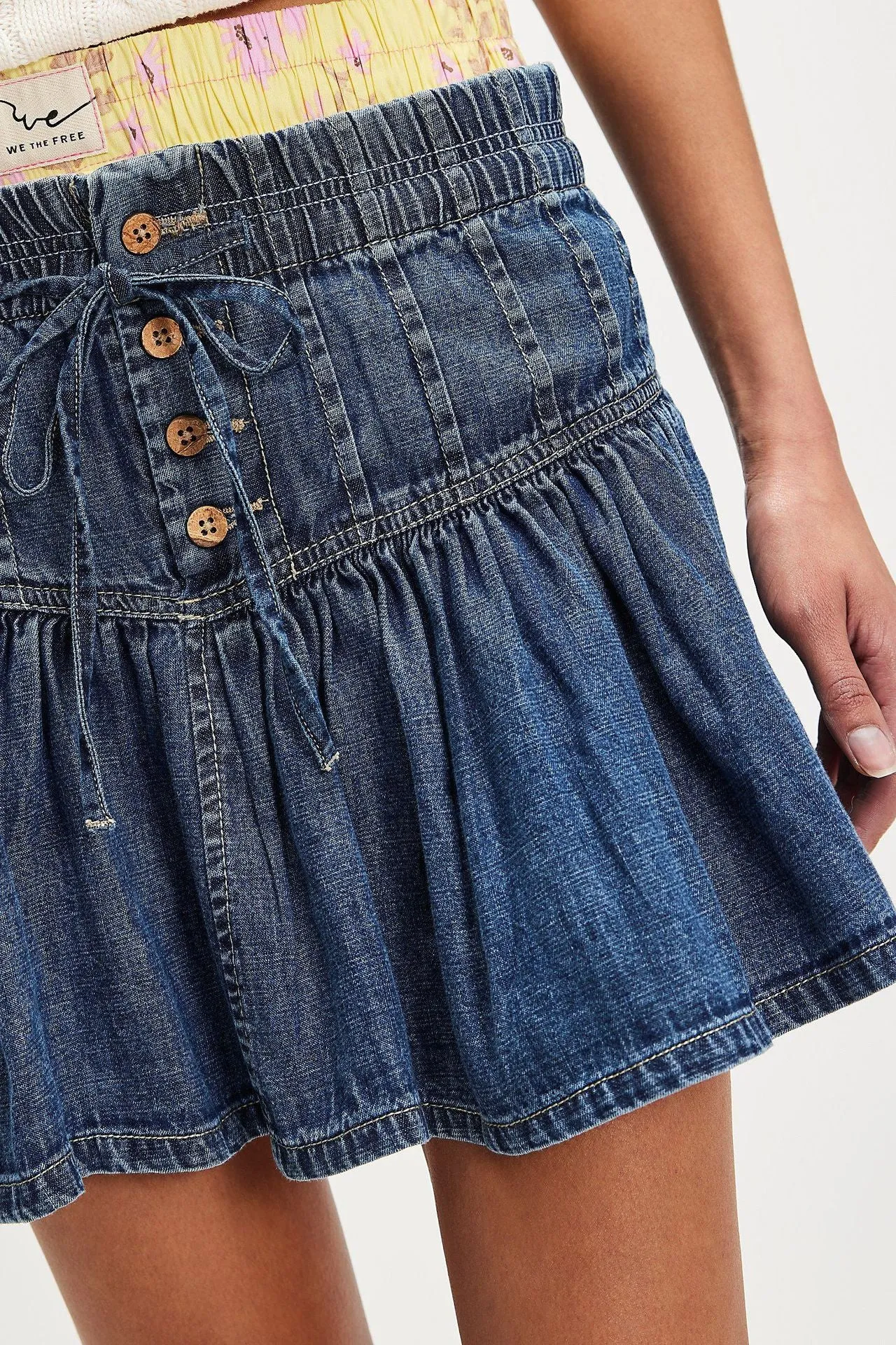 High Waist Casual Retro Denim Pleated Skirt