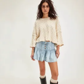 High Waist Casual Retro Denim Pleated Skirt