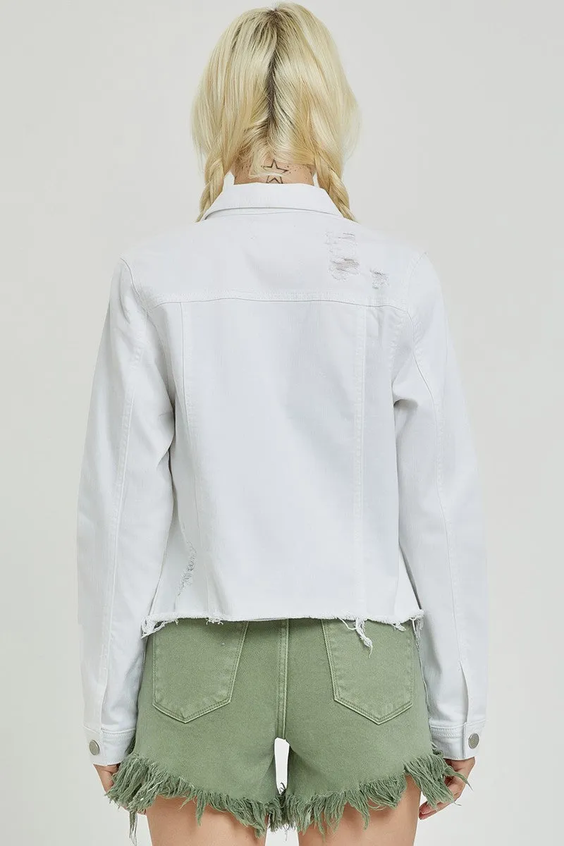 Irregular Fray Hem White Jacket