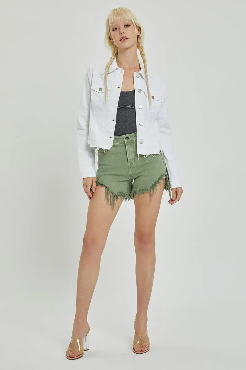 Irregular Fray Hem White Jacket