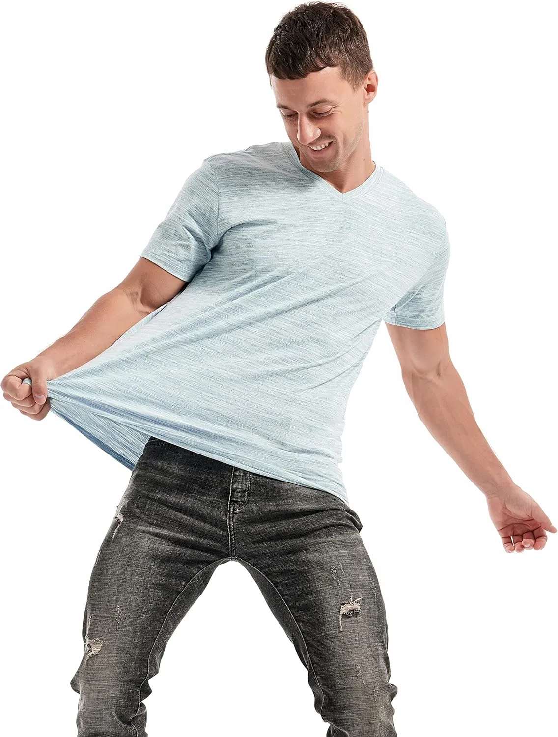 KLIEGOU Men's V Neck T Shirts - Casual Stylish Fitted Stretch Tees for Men
