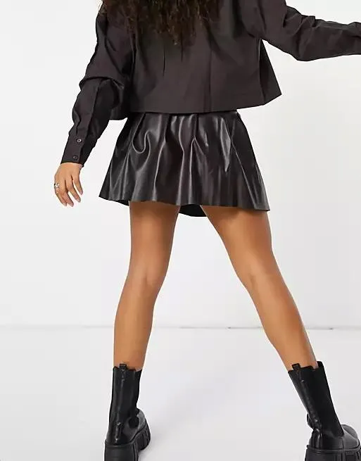 Leather Mini Skirt with Pleats