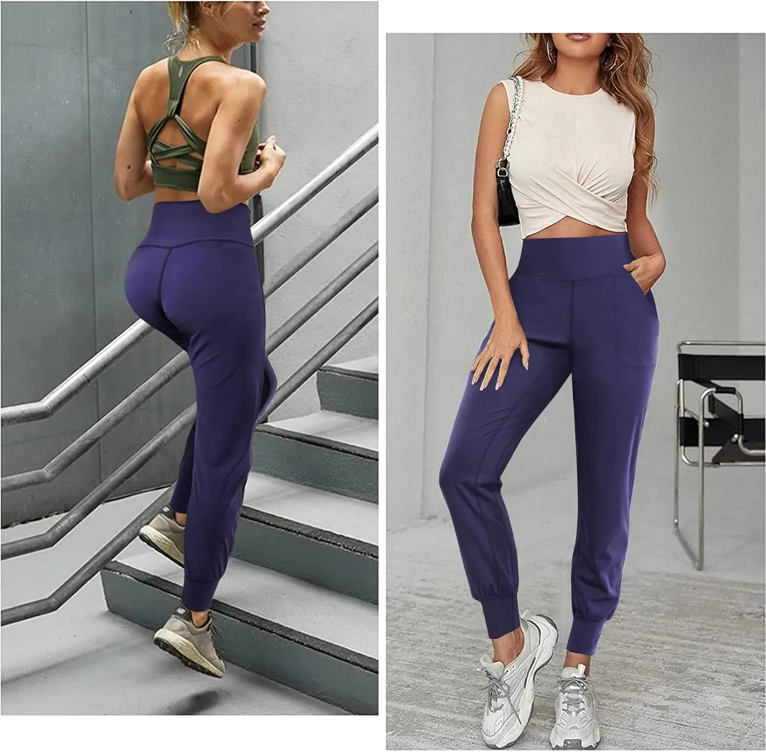 LEINIDINA Womens Jogger Pants High Waisted Sweatpants with Pockets Tapered Casual Lounge Pants Loose Track Cuff Leggings