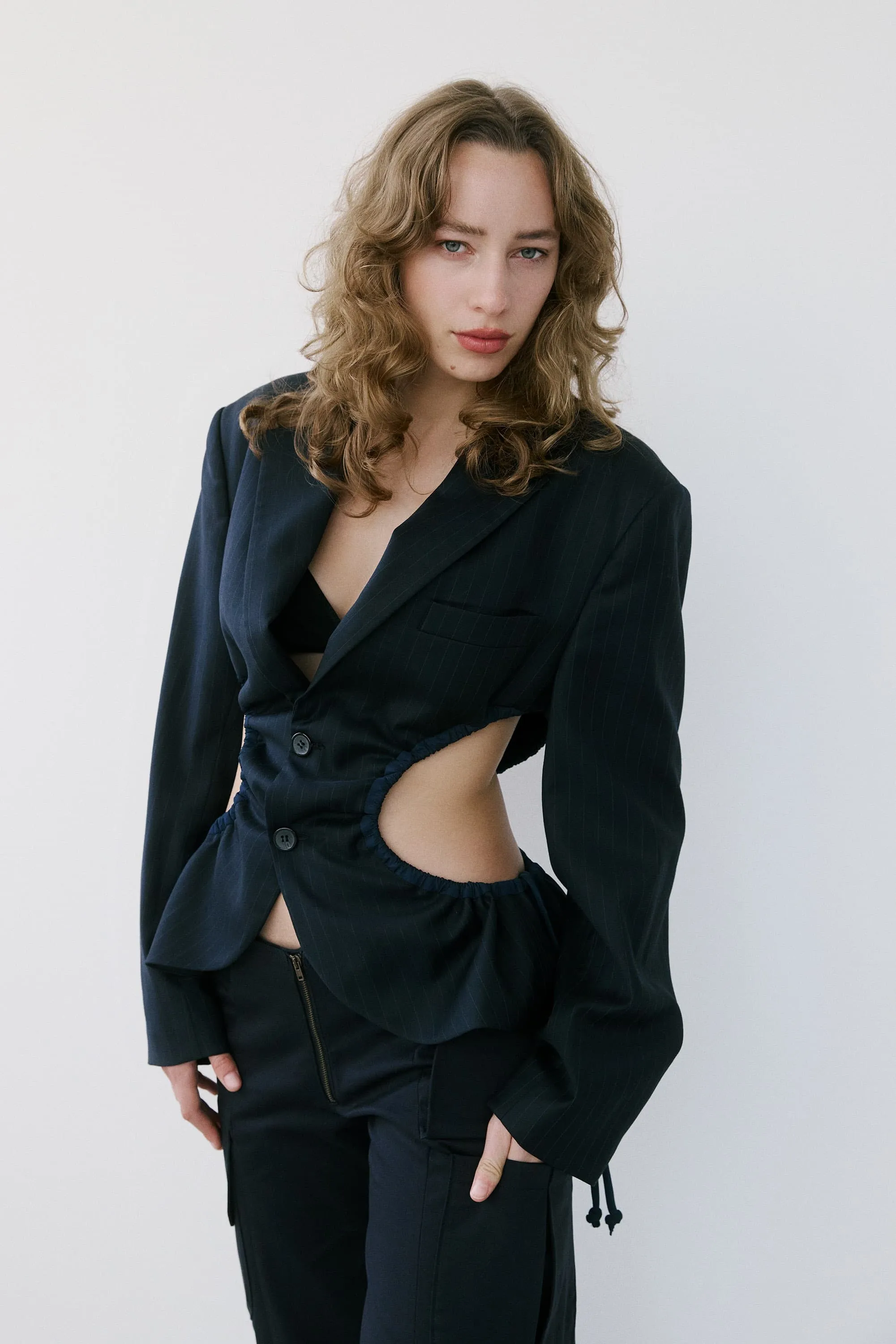 Liz tailored jacket – navy pinstripe