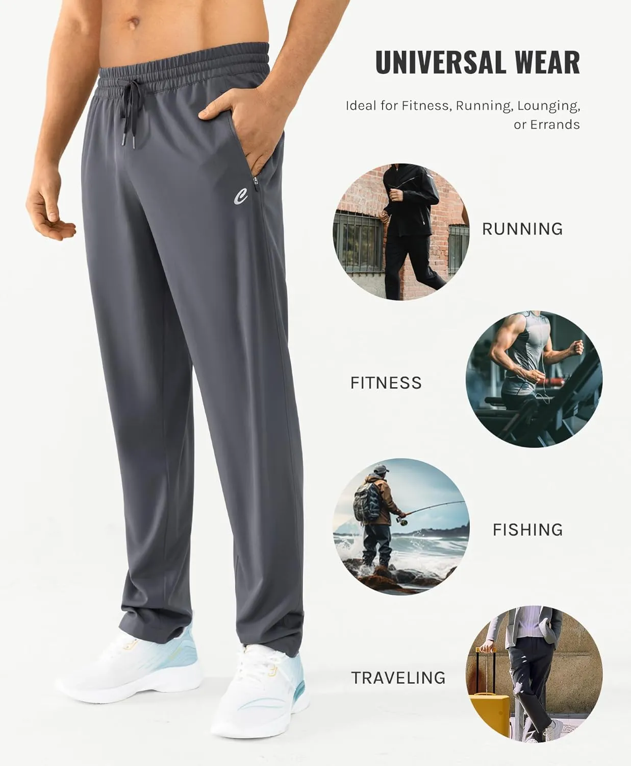 Mens Lightweight Joggers Stretch Tapered Joggers with Zipper Pockets Athletic Pants for Workout, Jogging, Running