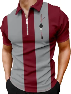 Men's Long Sleeve Polo Shirt Printed Zip Up Casual Slim Fit Golf Shirts Tops