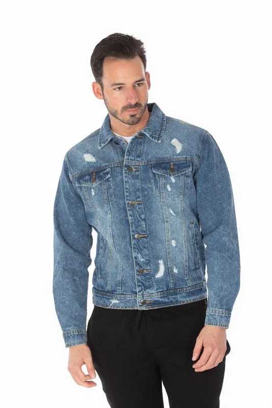 Men's Medium Blue Denim Jacket with Distressed