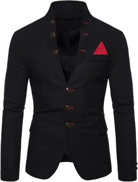 Mens Slim Fit Blazer Jacket Button Stand Collar Solid Suit Coats Casual Business Dress Blazer Coat